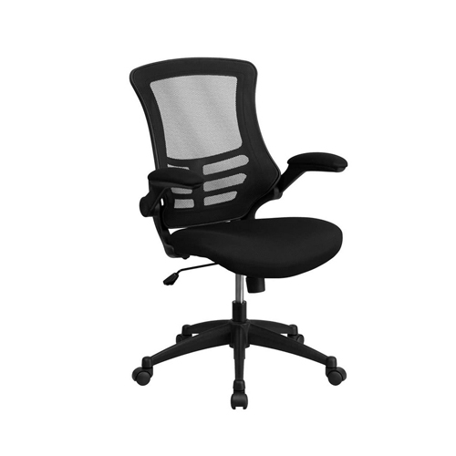 Flash Furniture BL-X-5M-BK-GG Mid-Back Black Mesh Office Chair with Flip-Up Arms and Nylon Base