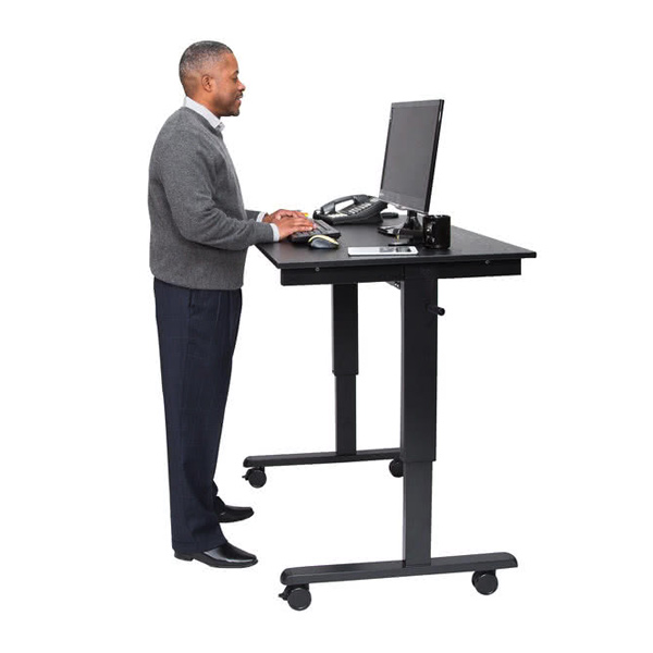 Luxor STANDCF48-BK/BO Adjustable Standing Desk with Black Steel Frame and Black Oak Desktop - 48"