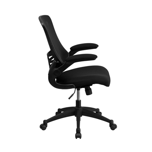 Flash Furniture BL-X-5M-BK-GG Mid-Back Black Mesh Office Chair with Flip-Up Arms and Nylon Base