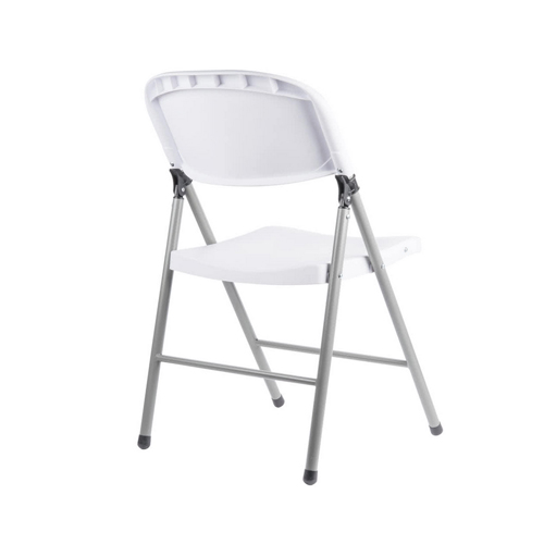 Lancaster Table & Seating White Contoured Blow Molded Folding Chair with Gray Frame
