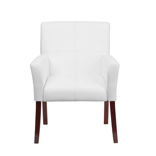 Flash Furniture BT-353-WH-GG White Leather Executive Side / Reception Chair with Mahogany Legs
