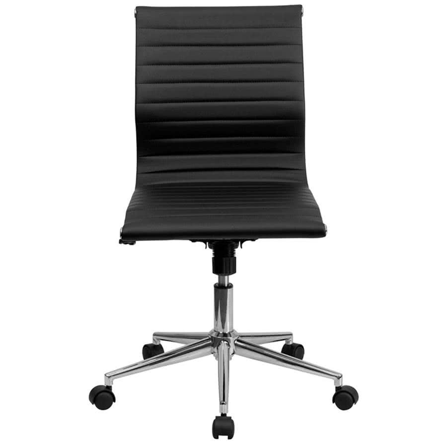 Flash Furniture BT-9836M-2-WH-GG Mid-Back White Ribbed Leather Swivel Conference Chair with No Arms and Coat Rack