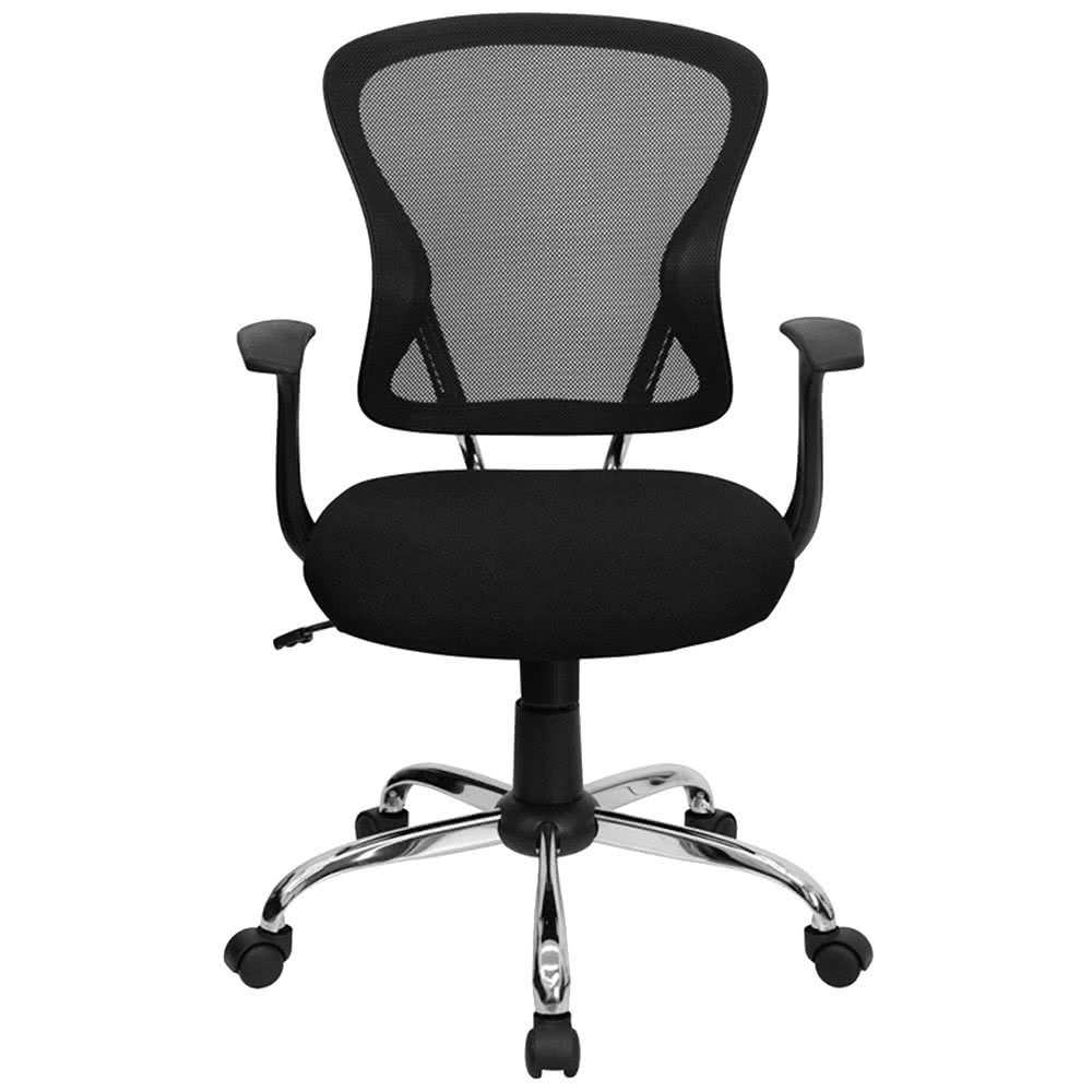 Flash Furniture H-8369F-BLK-GG Mid-Back Black Mesh Office Chair with Arms, Padded Seat, and Chrome Base